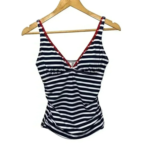 Tommy Bahama Breton Stripe Size XS Tankini Navy White Red Details Swimwear - Picture 4 of 9